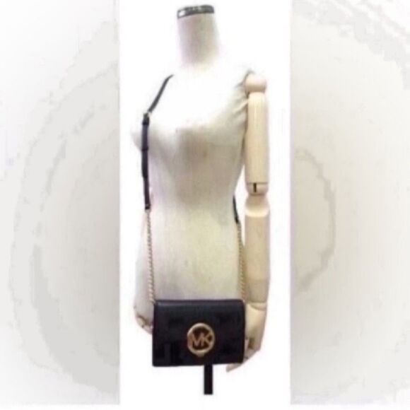 Mk Envelope Mk Emblem Clasp with Gold Chain and Logo Leather Cross Body Bag - Picture 8 of 15